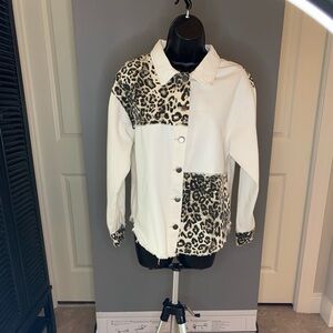 White & Animal Print Denim Jacket